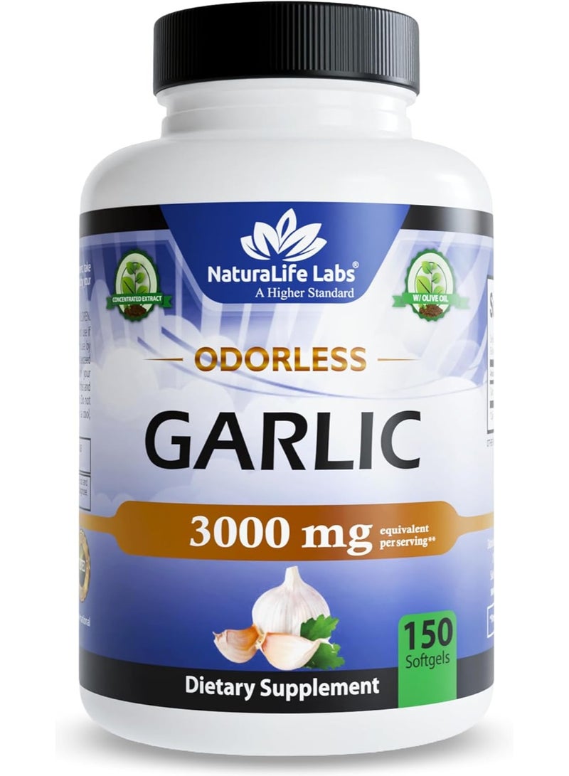 NaturaLife Labs Odorless Garlic 3,000 mg Equivalent per Serving 150 Softgels 75 Servings - Image 1