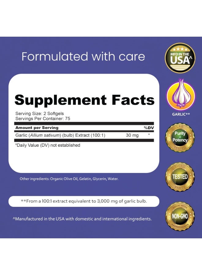 NaturaLife Labs Odorless Garlic 3,000 mg Equivalent per Serving 150 Softgels 75 Servings - Image 2