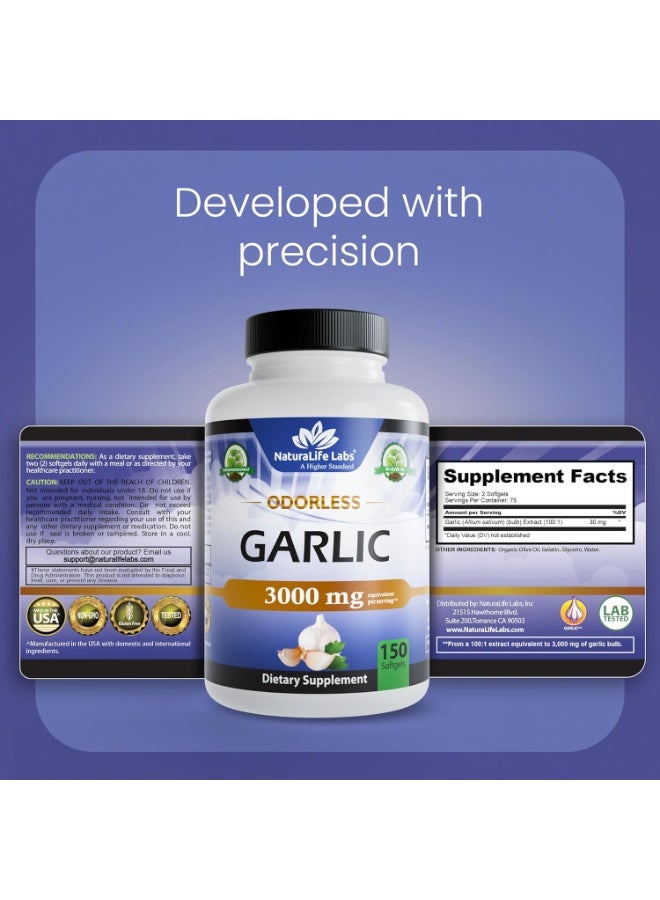 NaturaLife Labs Odorless Garlic 3,000 mg Equivalent per Serving 150 Softgels 75 Servings - Image 3