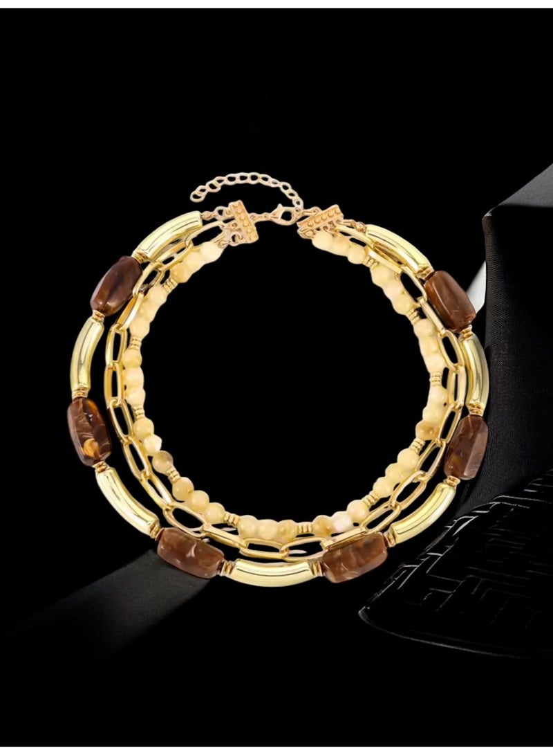 ANUM BY MUNA Luxury Handmade Necklace with Beige & Brown Stones and Gold Accents - Image 1