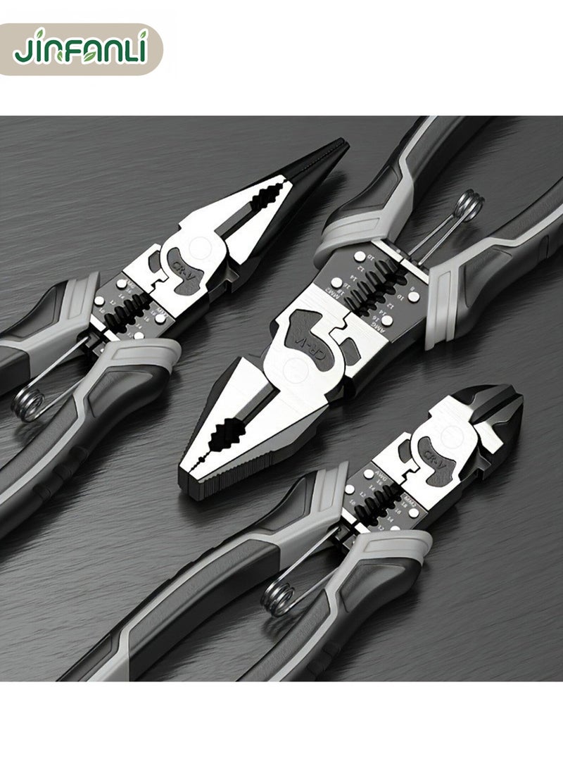 JINFANLI Multi-Function 3Pcs Wire Pliers Set, Premium CR-V Construction, Including 9 Inch Cutting Pliers, 9 Inch Pointed-Nose Pliers and 8 Inch Diagonal Nose Pliers, Professional Hand Tool for Cutting, Crimping Stripping, Gripping and Coiling - Image 2