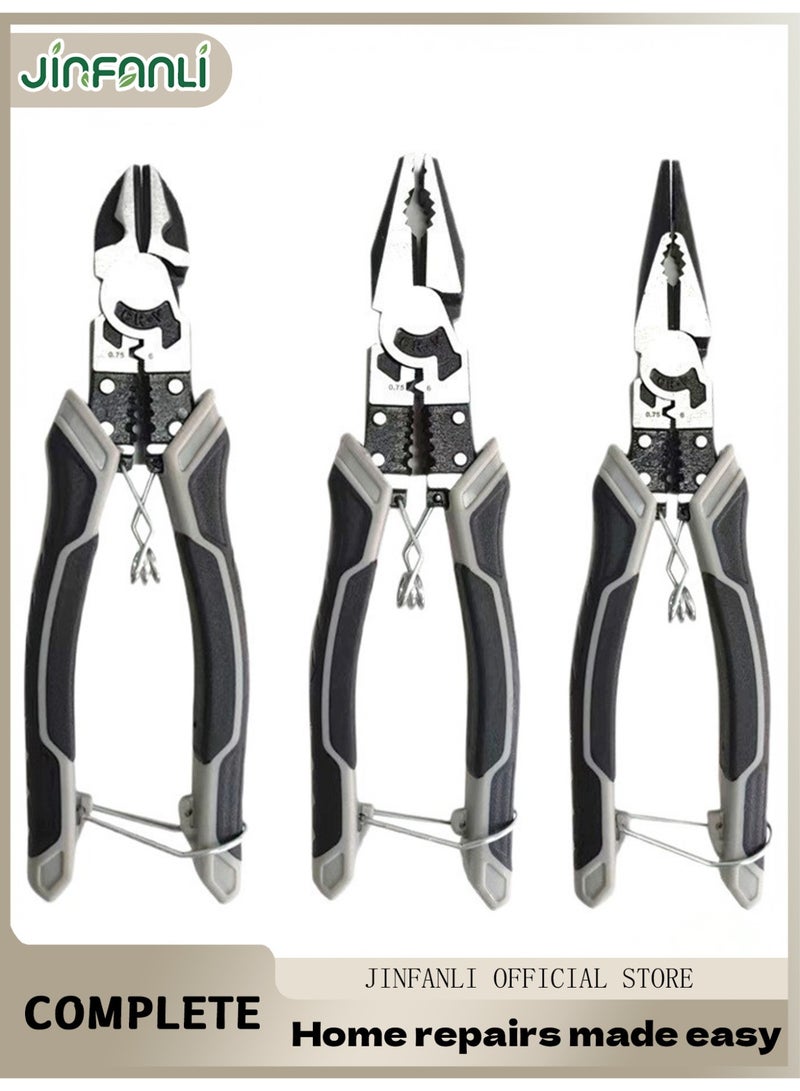 JINFANLI Multi-Function 3Pcs Wire Pliers Set, Premium CR-V Construction, Including 9 Inch Cutting Pliers, 9 Inch Pointed-Nose Pliers and 8 Inch Diagonal Nose Pliers, Professional Hand Tool for Cutting, Crimping Stripping, Gripping and Coiling - Image 1