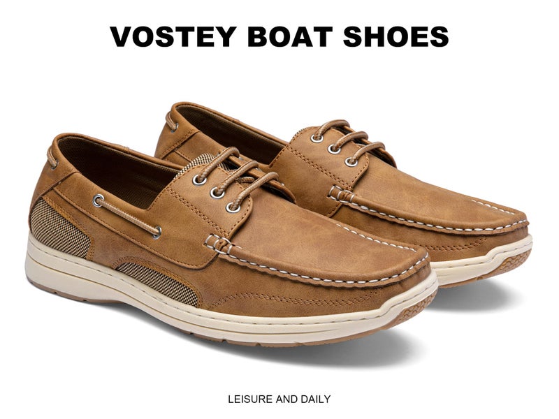 Vostey Men's Loafers & Slip-ons 3-Eye Boat Shoes Men Comfortable Casual Loafers for Men (BMY3005 tan 10.5) - Image 3