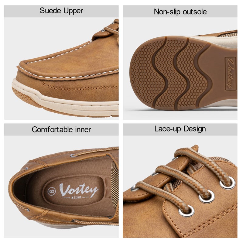 Vostey Men's Loafers & Slip-ons 3-Eye Boat Shoes Men Comfortable Casual Loafers for Men (BMY3005 tan 10.5) - Image 4