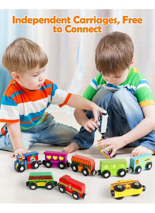 Vanmor Vanmor Wooden Magnetic Train Set for Toddlers,10-Piece Educational Toy Cars with Magnets, Includes Storage Bag, Skill-Building Wooden Trains for Boys & Girls, for Kids 3-5 and 4-8 Years  - Image 2