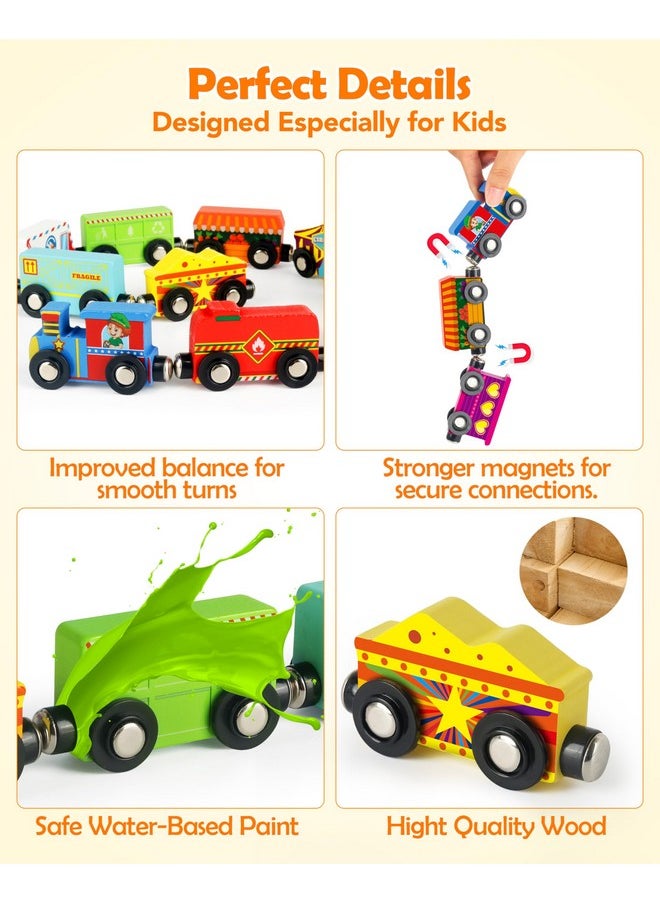 Vanmor Vanmor Wooden Magnetic Train Set for Toddlers,10-Piece Educational Toy Cars with Magnets, Includes Storage Bag, Skill-Building Wooden Trains for Boys & Girls, for Kids 3-5 and 4-8 Years  - Image 4