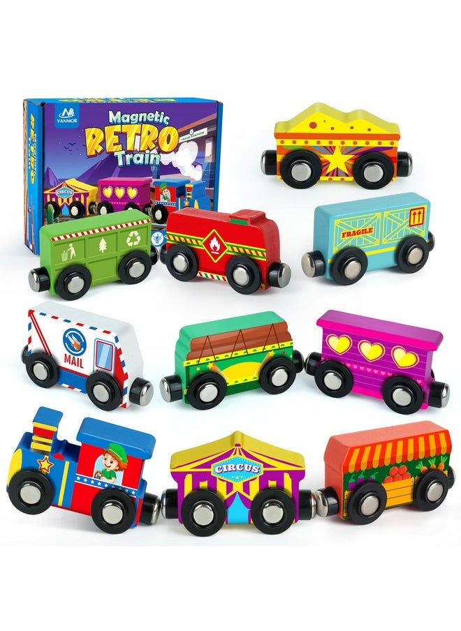 Vanmor Vanmor Wooden Magnetic Train Set for Toddlers,10-Piece Educational Toy Cars with Magnets, Includes Storage Bag, Skill-Building Wooden Trains for Boys & Girls, for Kids 3-5 and 4-8 Years  - Image 1