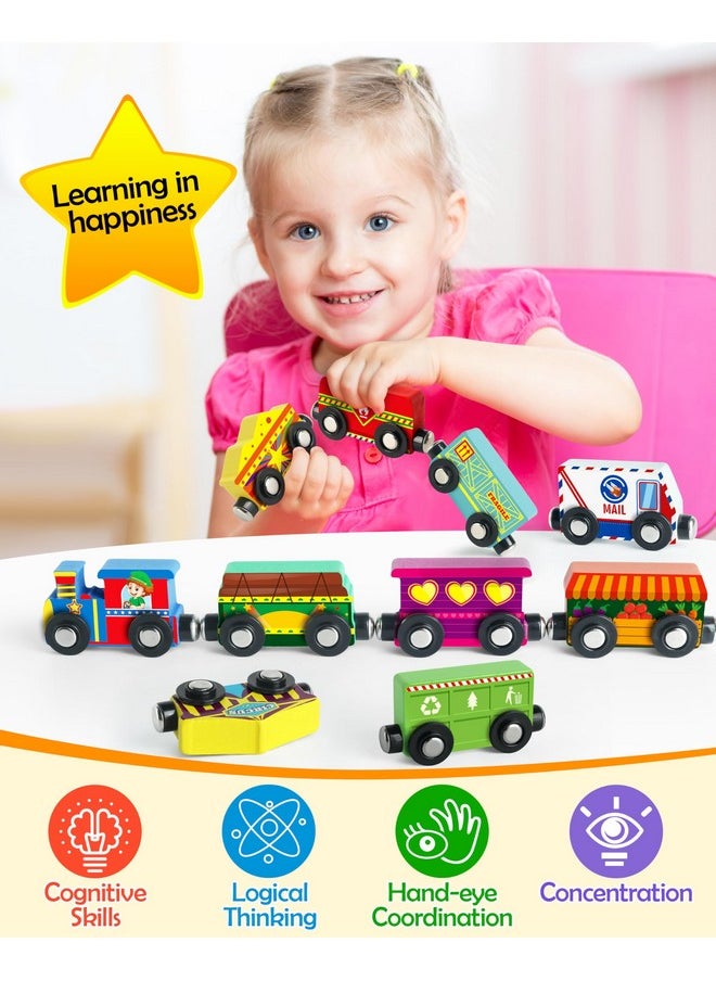 Vanmor Vanmor Wooden Magnetic Train Set for Toddlers,10-Piece Educational Toy Cars with Magnets, Includes Storage Bag, Skill-Building Wooden Trains for Boys & Girls, for Kids 3-5 and 4-8 Years  - Image 5