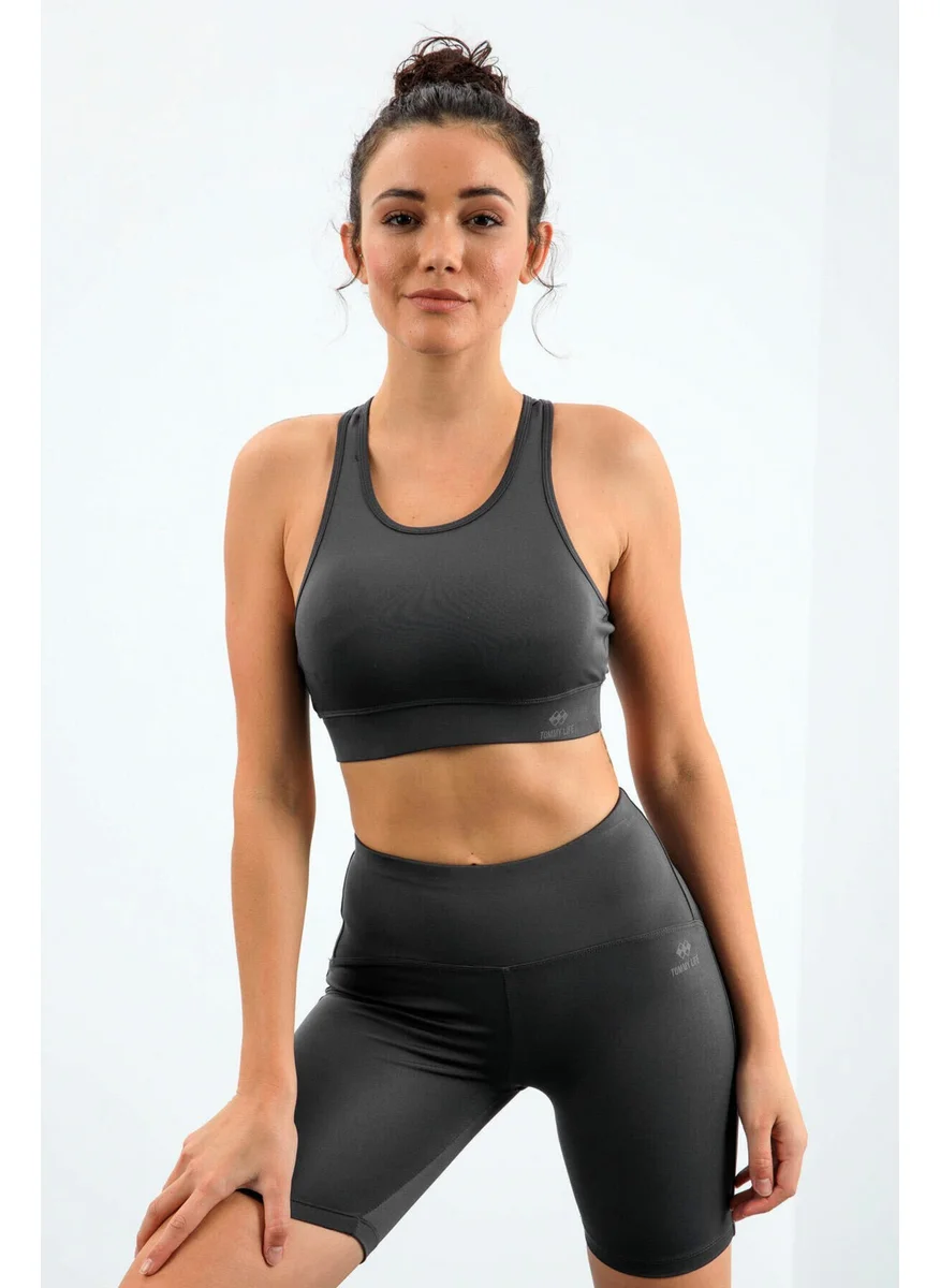 Tommy Life Dark Gray High Waist Slim Fit Bustier Biker Women's Leggings Set - 95303