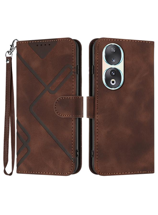 جرين تايجر جراب هاتف Honor 90 بنمط خطوط من الجلد الملمس - Image 1