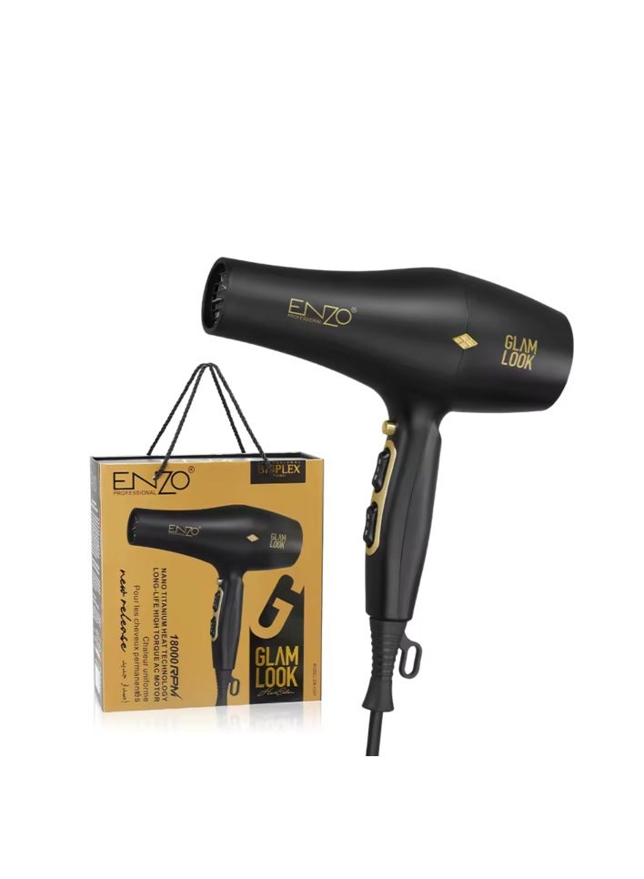 ENZO Professional مجفف شعر ENZO PROFESSIONAL مع توزيع حرارة متساوي للشعر المعالج – تجفيف سريع، زر تبريد، أداء بجودة صالون - Image 1