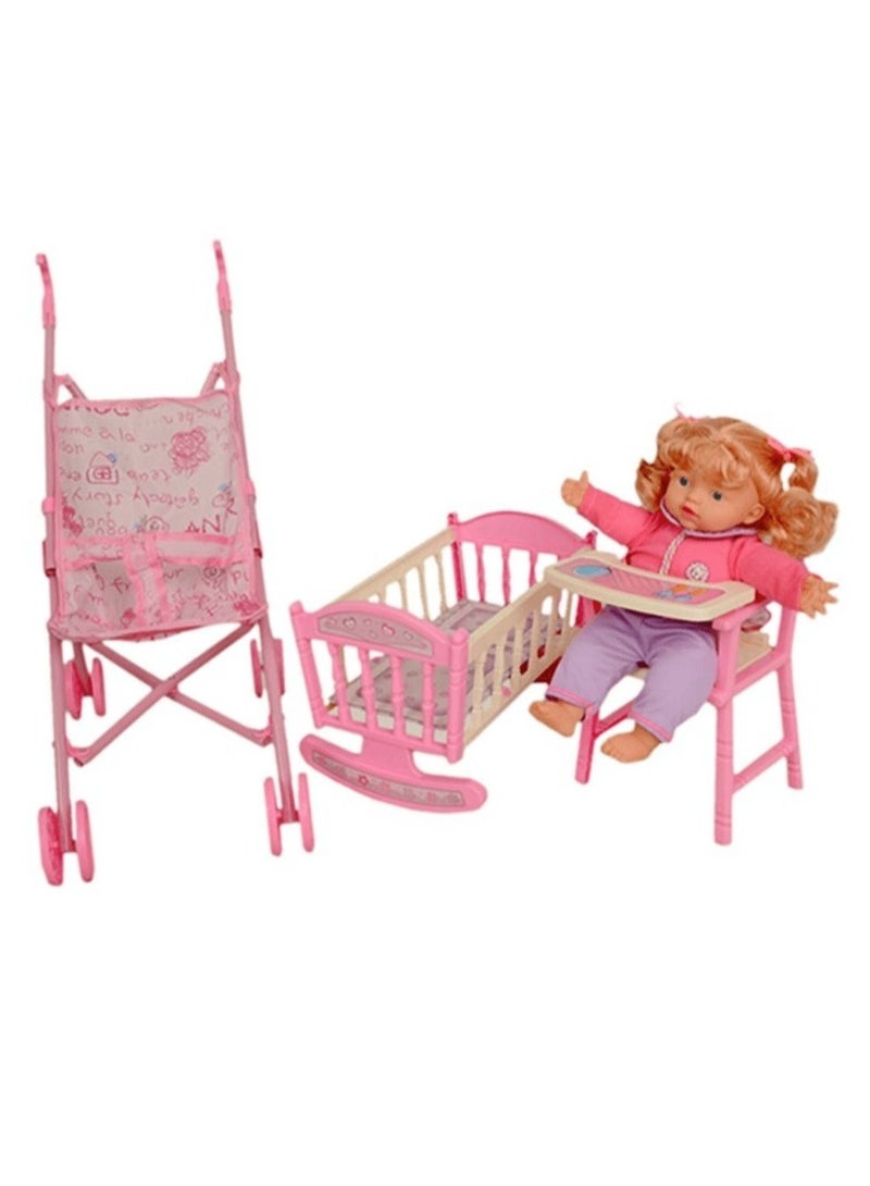 كيكو دمية طفل مع عربة أطفال قابلة للطي، لعبة عربة أطفال تظاهرية للفتيات - Image 2