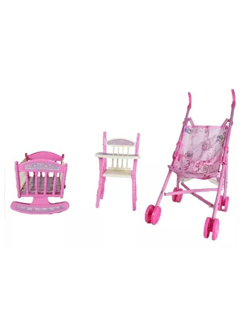 كيكو دمية طفل مع عربة أطفال قابلة للطي، لعبة عربة أطفال تظاهرية للفتيات - Image 3