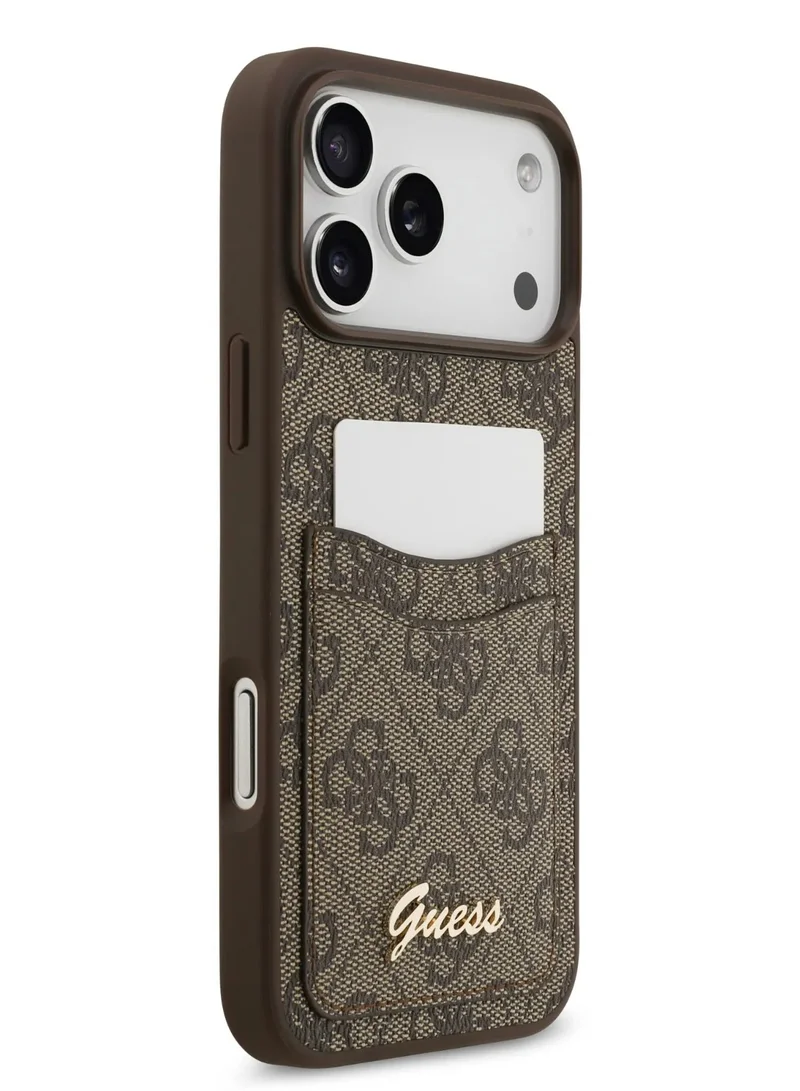 GUESS iPhone 17 Pro Cover PU Case With Cardslot & Script Metal Logo - Brown