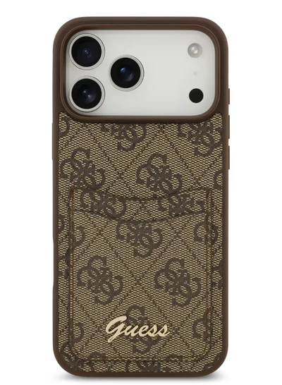 GUESS iPhone 17 Pro Cover PU Case With Cardslot & Script Metal Logo - Brown