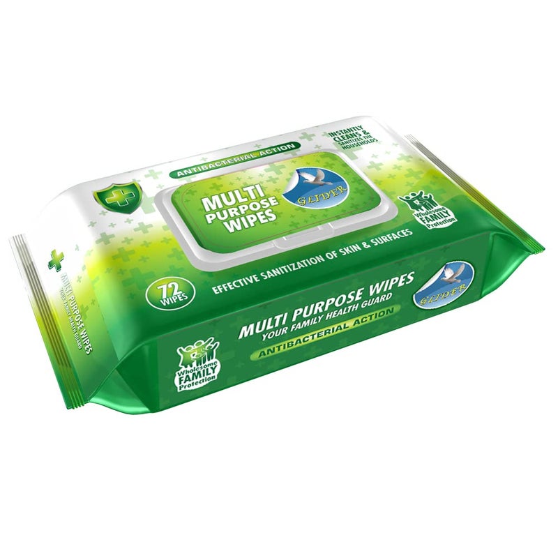 GLIDER Multipurpose Skin and Surface Wipes with Flip-top (Pack of 1 (72 Wipes)) - Image 1