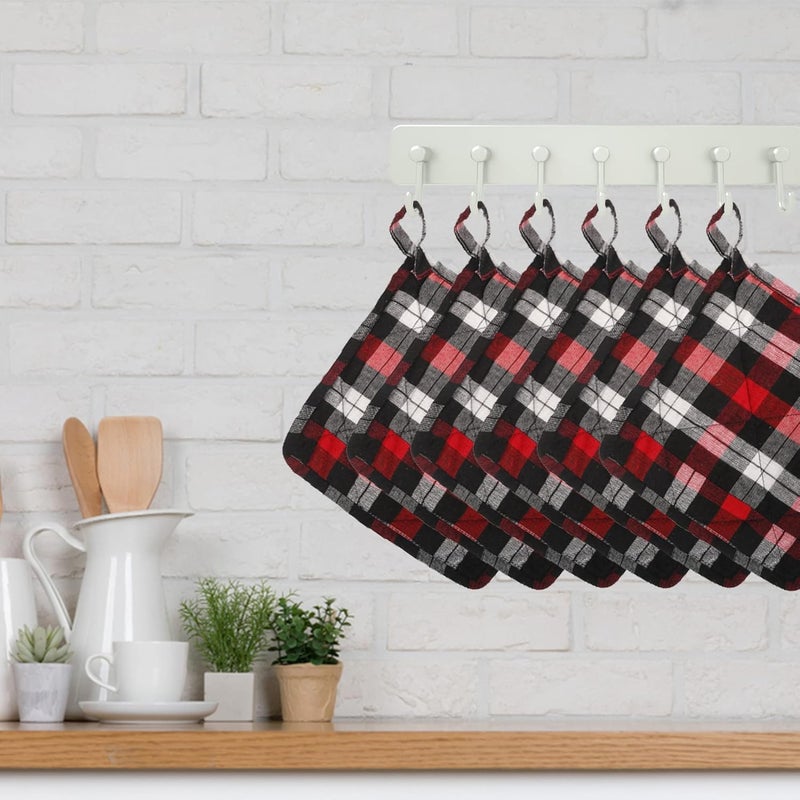E-Retailer ERetailer Heat Resistant Padded Cotton Kitchen Pot HolderOven Mitten for Microwave 6 Piece Color Check Red Size8x8 Inch 