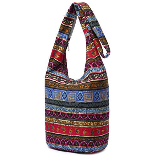 Coton Pose Women Shoulder Handbags Fashion canvas Hippie Crossbody Bags Bohemian Animal Prints Hobo Bags (Rose red) - Image 2