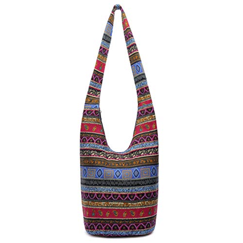 Coton Pose Women Shoulder Handbags Fashion canvas Hippie Crossbody Bags Bohemian Animal Prints Hobo Bags (Rose red) - Image 1