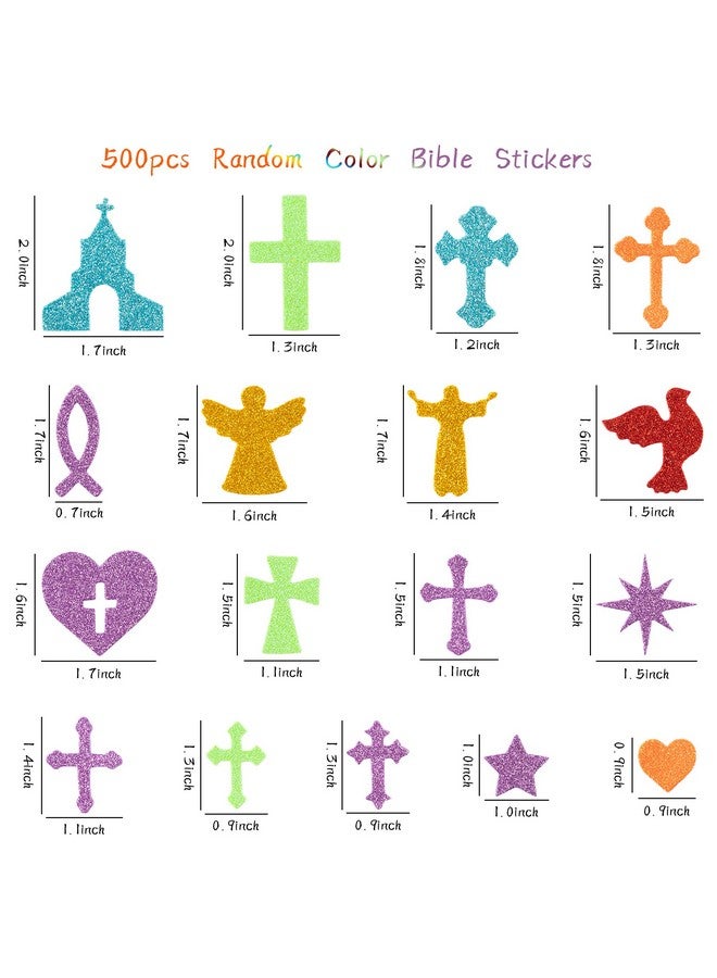 MALLMALL6 500pcs Christian Glitter Stickers Foam Self-Adhesive Bible Multi-Colour Art Craft Project Assorted Glittery Sticky Embellishments for Kids School Classroom Activity Home Party Decoration - Image 2