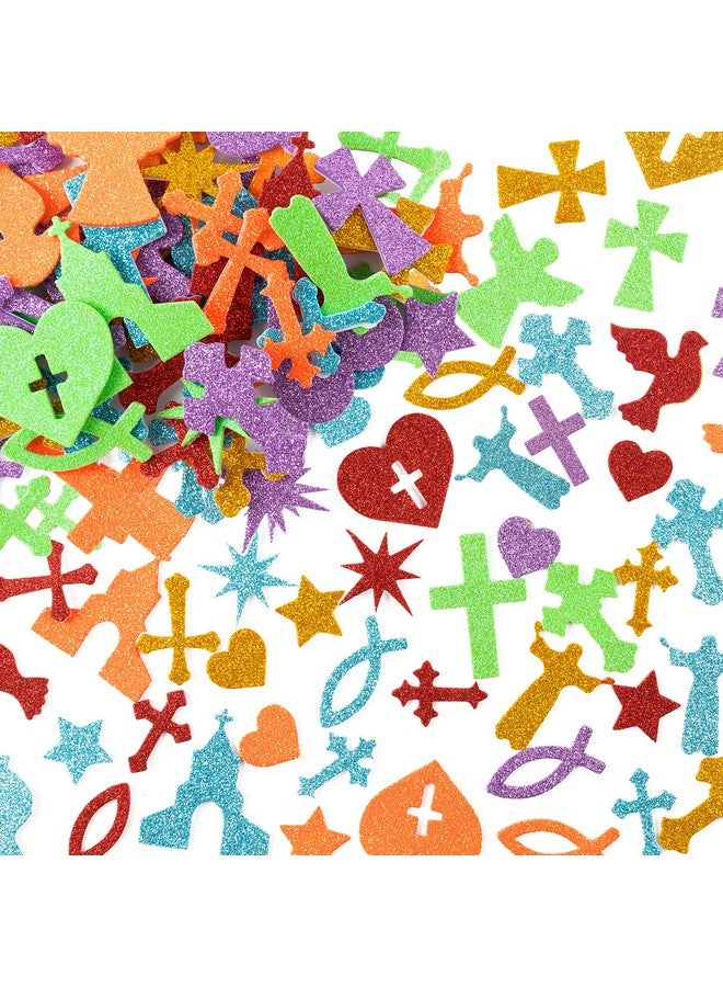 MALLMALL6 500pcs Christian Glitter Stickers Foam Self-Adhesive Bible Multi-Colour Art Craft Project Assorted Glittery Sticky Embellishments for Kids School Classroom Activity Home Party Decoration - Image 1