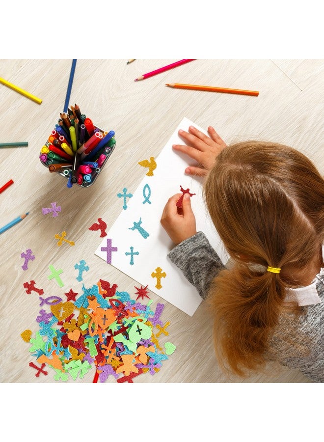 MALLMALL6 500pcs Christian Glitter Stickers Foam Self-Adhesive Bible Multi-Colour Art Craft Project Assorted Glittery Sticky Embellishments for Kids School Classroom Activity Home Party Decoration - Image 4