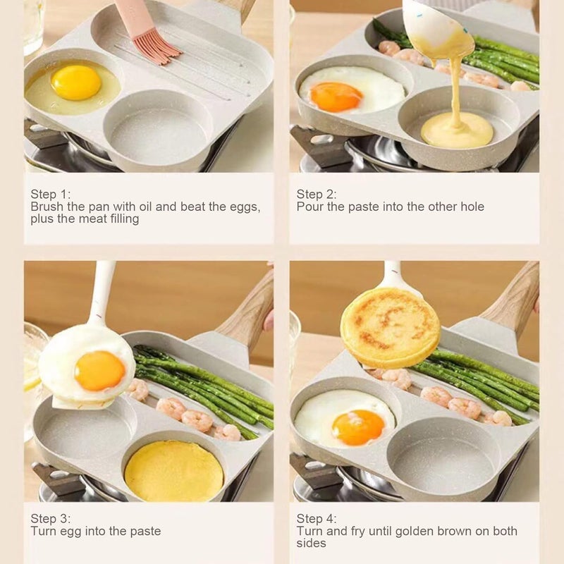 ZJchao Egg Frying Pan, Nonstick Easy Clean Pancake Pan with 4 Cups, Alloy Breakfast Mcmuffin Egg Making Pan for Gas Stove & Induction Cooker - Image 3