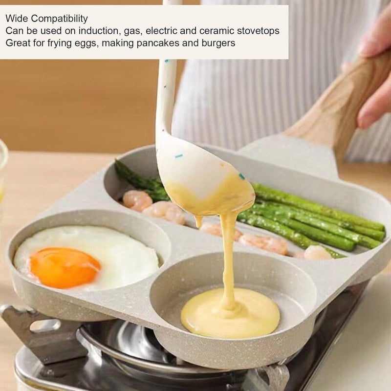ZJchao Egg Frying Pan, Nonstick Easy Clean Pancake Pan with 4 Cups, Alloy Breakfast Mcmuffin Egg Making Pan for Gas Stove & Induction Cooker - Image 2