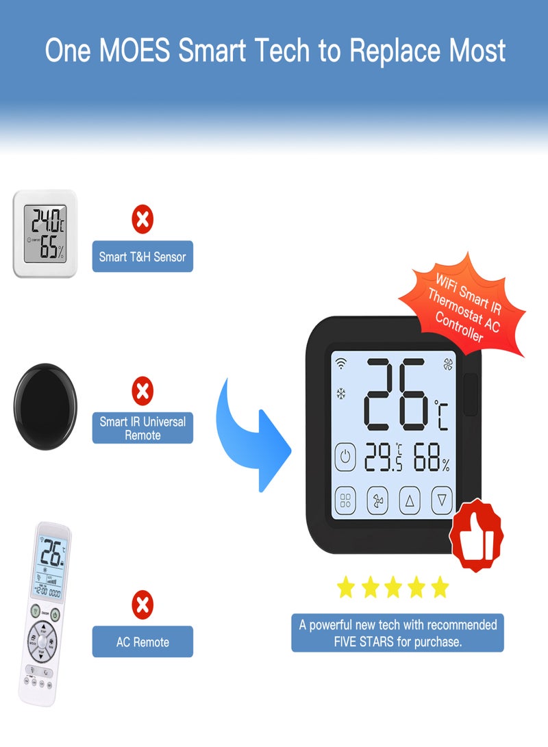 Tuya Smart Wifi IR Air Conditioner Controller Thermostat with LCD Display App Control Temperature Humidity Sensor Monitor Compatible with Google Home for Mini Split Portable AC - Image 2