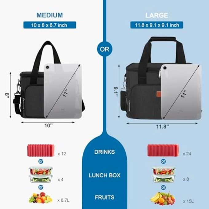 Femuar Lunch Bags for Women/Men, Insulated Lunch Bag for Work Office Picnic Lunch Cooler Bag Leakproof Lunch Box with Adjustable Shoulder Strap Charcoal - Image 5