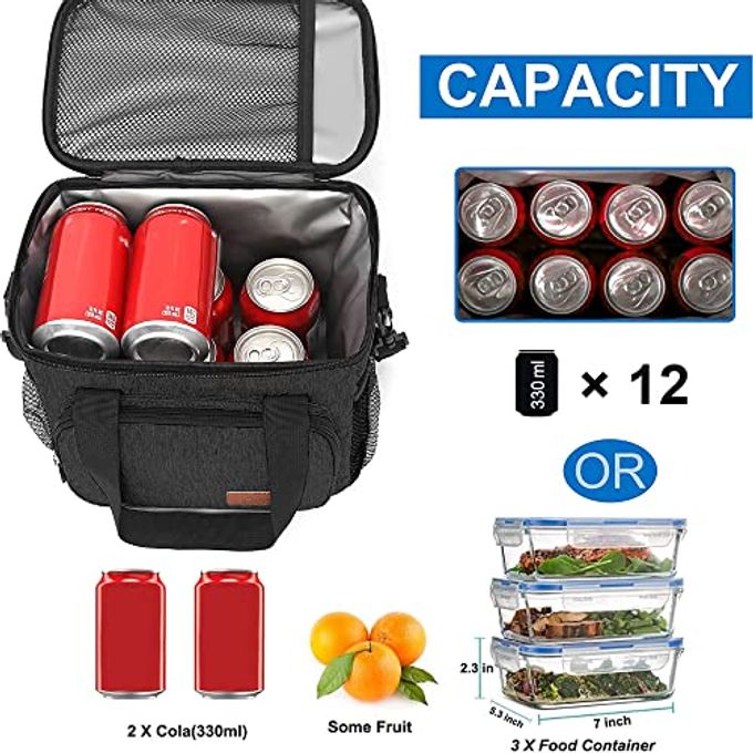 Femuar Lunch Bags for Women/Men, Insulated Lunch Bag for Work Office Picnic Lunch Cooler Bag Leakproof Lunch Box with Adjustable Shoulder Strap Charcoal - Image 3