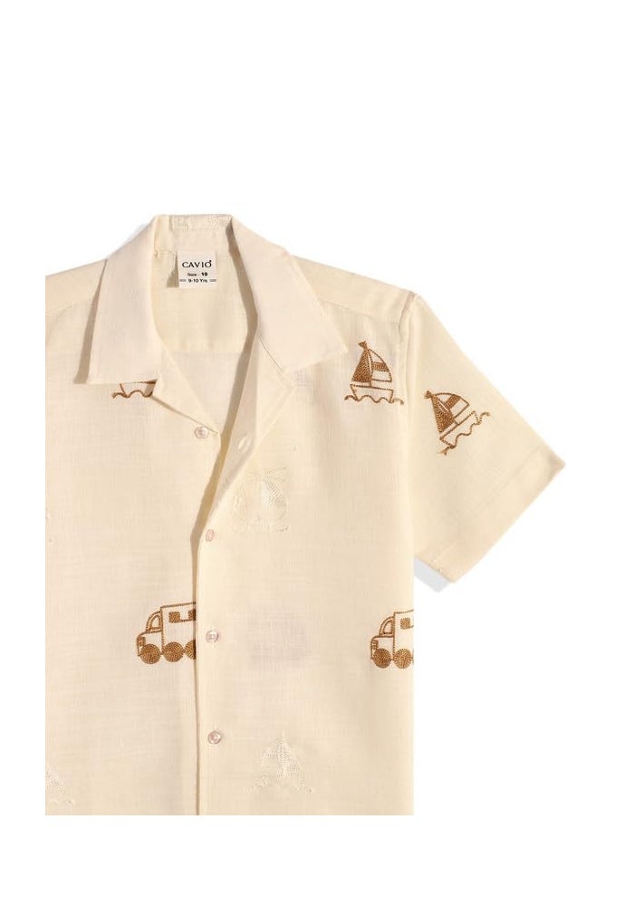 CAVIO Cotton Linen Shirt and Shorts Half Sleeves Printed Co-ord Set For Boys - Image 4