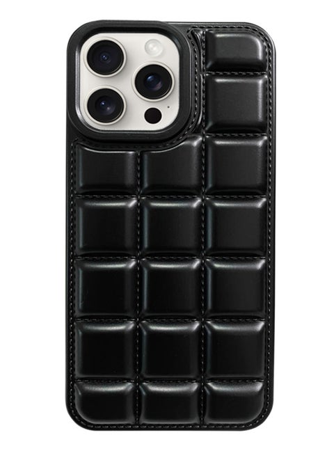 جراب موبايل Iphone 15 من السيليكون الفاخر بتصميم قطع الشوكولاته مع حمايه كامله للكاميرا  لهاتف Iphone 15 - أسود
