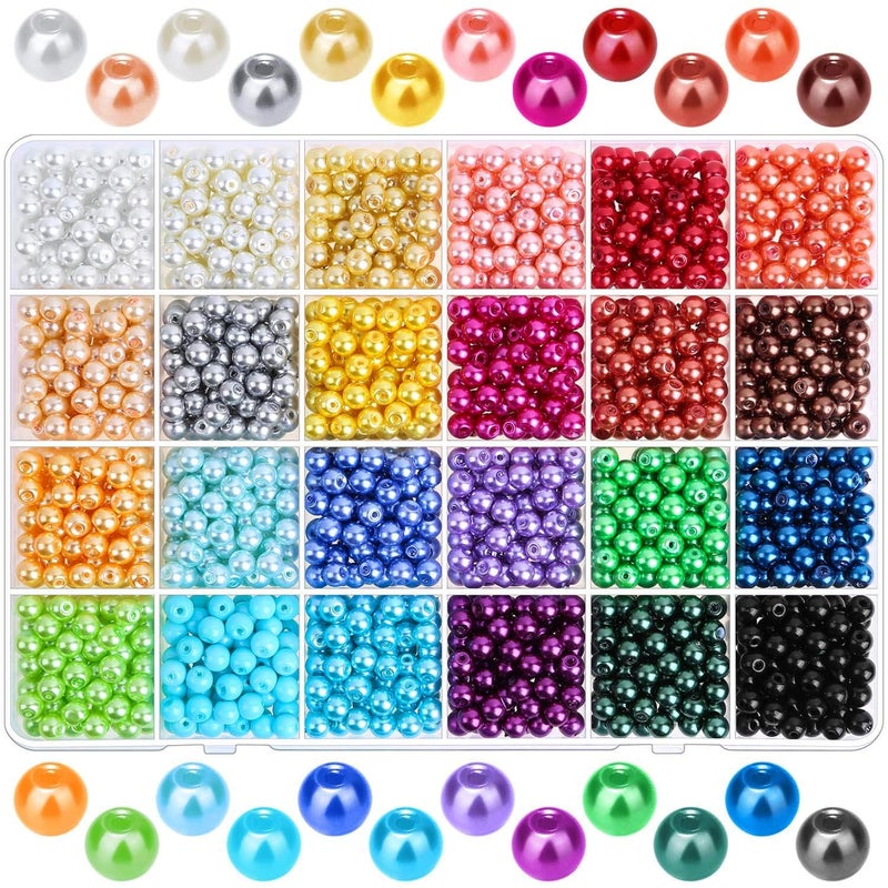 Pearl Beads for Jewelry Making Caffox 1680PCS Round Glass Pearls Beads with Holes for Making Earring Necklaces Bracelets and Jewelry DIY Craft 24 Multicolors