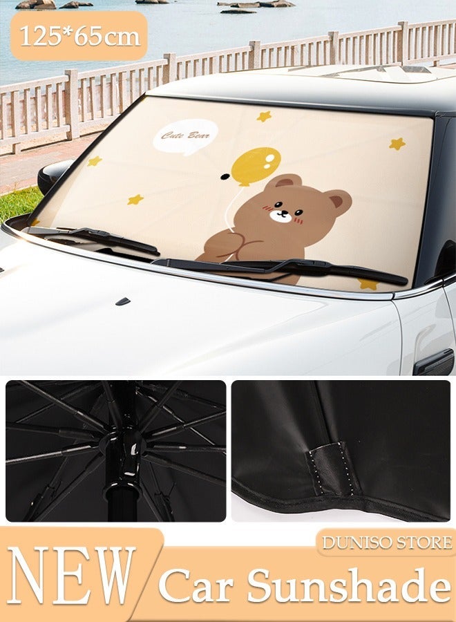 DUNISO Foldable Car Windshield Sunshade Umbrella with Cartoon Printing Protect Car from UV Rays and Heat Keeps Cars Cool Sunshade Cover for Car Front Window 125*65CM - Image 1