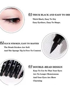 QIC 2 in 1 Jewel Light Eyeliner Pencil Eyeliner Stamp Waterproof Liquid Eyeliner Set Liquid Double Head Eyeliner Long Lasting Make Up Set Speedy and Easy Double Eyeliner Pencil 02  - Image 4