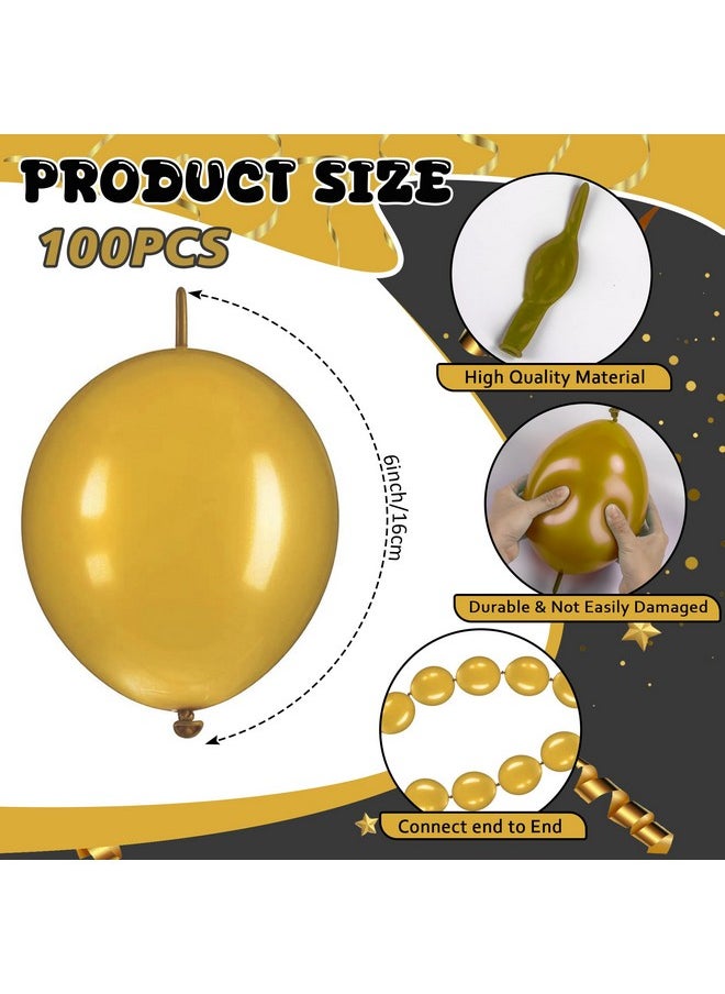 JUSTOTRY - Link Balloons 6 Inch - 100 Pcs Quick Link Balloon Latex Linking Balloons Connected Linkable Balloon Birthday Wedding Party Decorations(Gold) - Image 1