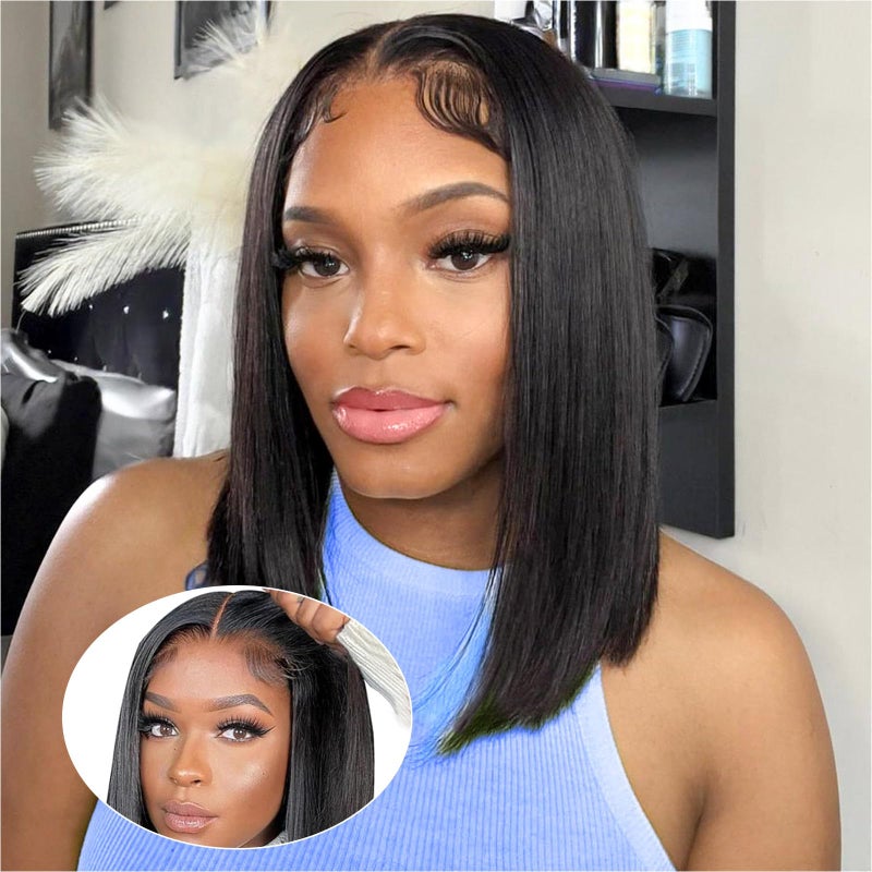 Ailwelia Wear and Go Glueless Wig Bob Wig Human Hair 200 Density 5x5 HD Lace Closure Wigs Human Hair Wigs For Black Women Glueless 5x5 Closure Wigs Human Hair Pre Plucked Bob 14 Inch