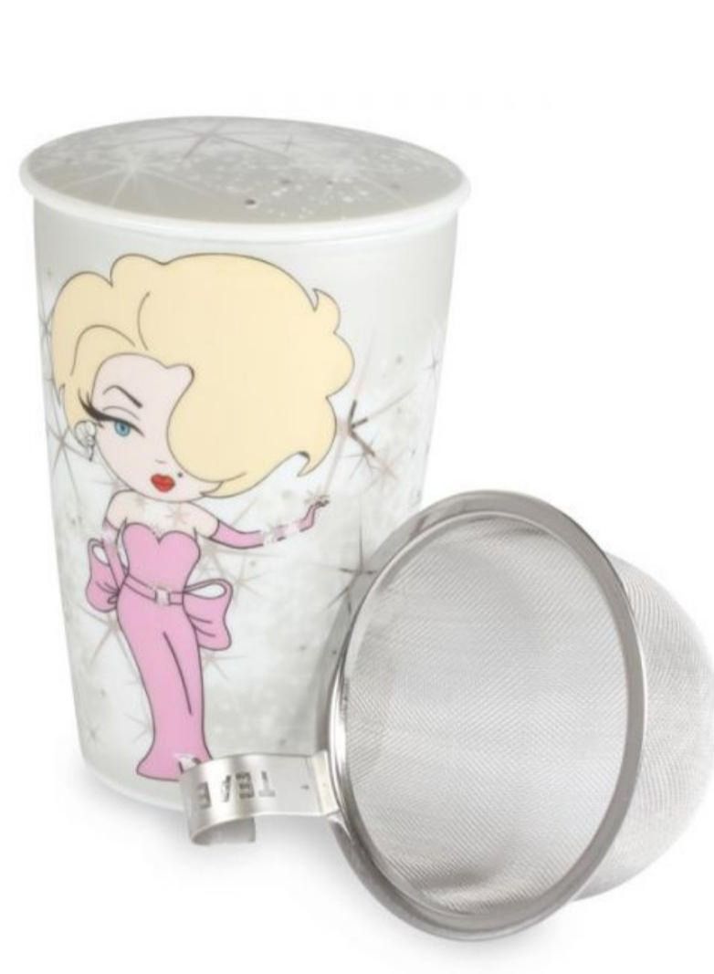 تيلاند مج بورسلين مزدوج الجدار مقاوم للحرارة Teaeve Marilyn مع مصفاة وغطاء للقهوة والشاي والكاكاو والحليب (0.35 لتر) - Image 2