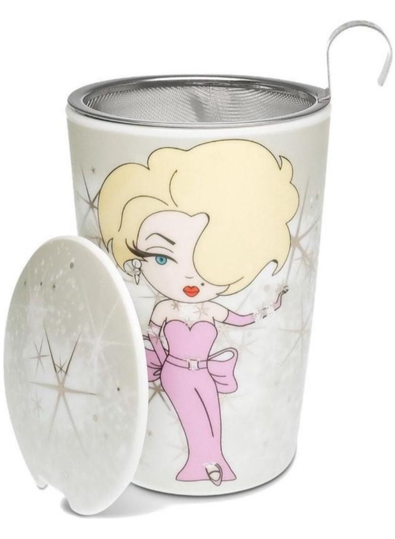 تيلاند مج بورسلين مزدوج الجدار مقاوم للحرارة Teaeve Marilyn مع مصفاة وغطاء للقهوة والشاي والكاكاو والحليب (0.35 لتر) - Image 1