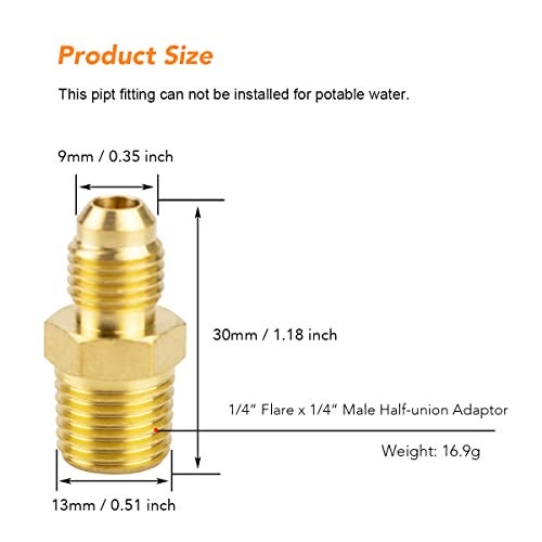 Besosay (6 Pack) Besosay Brass Half Union Coupler Adapter, 1/4" Flare x 1/4" NPT Male Hex Nipple, Pipe Fitting Gas Adapter - Image 2