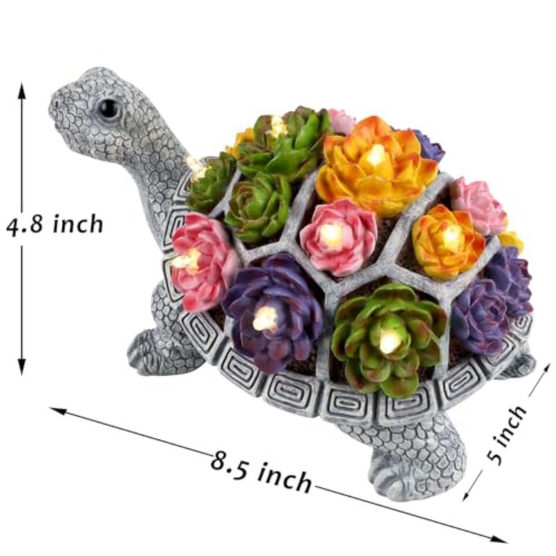 Turtle Garden Statue, Resin Turtle Figurine Garden Lawn Ornaments with Solar LED Lights for Outdoor Yard Garden Decorations, Grey - Image 2