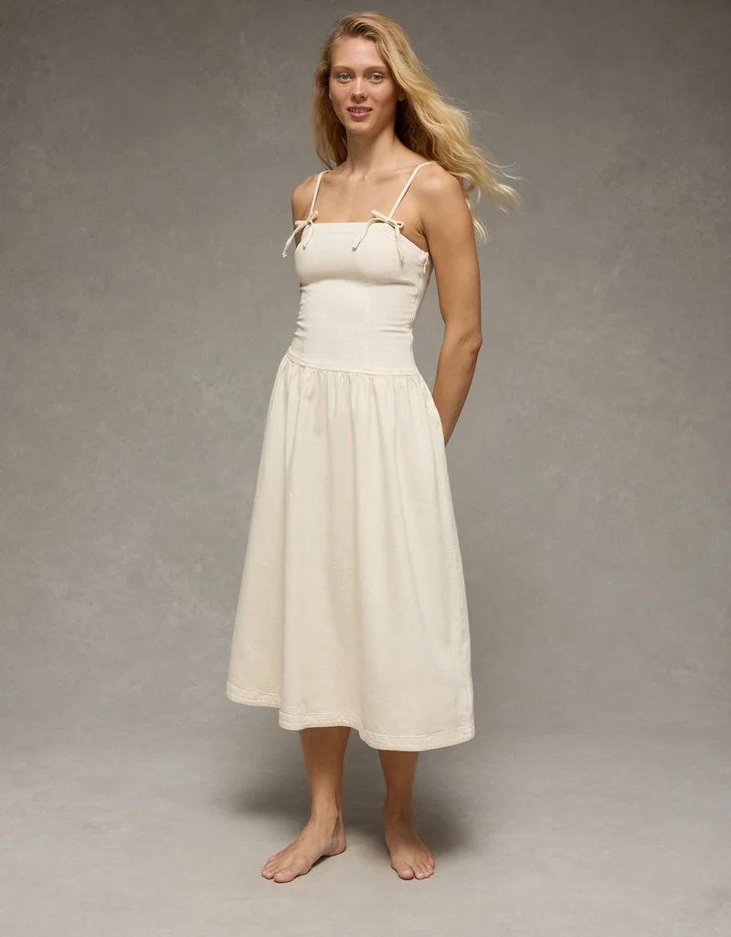 American Eagle  AE Denim Bow Strap Midi Dress for Women | Best Price UAE