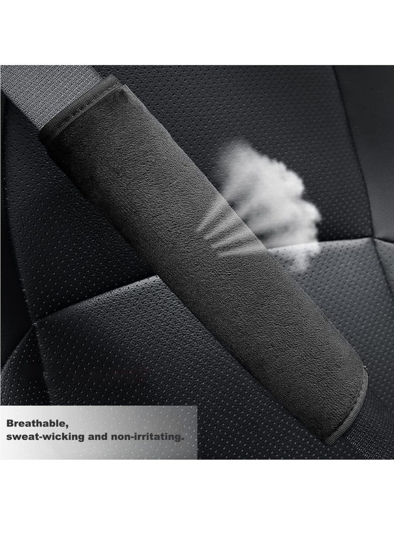 2 قطع حماية حزام الأمان واقيات حزام الأمان لينة جداً مطيلة ومكثفة وسادات كتف حزام المقعد في السيارة يناسب جميع السيارات والحقائب الظهر حماية العنق والكتف مناسبة للكبار اللون: أسود - Image 5