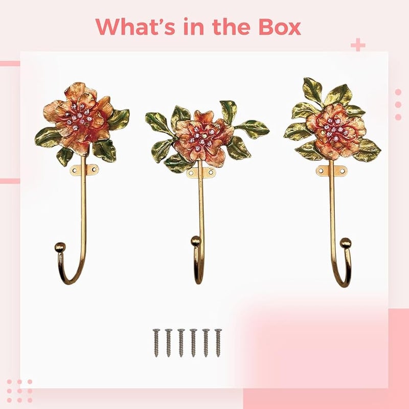 Set of 3 Orange Zinc Alloy Wall Hooks Decorative Coat Key Hangers Assorted Sizes - Image 4