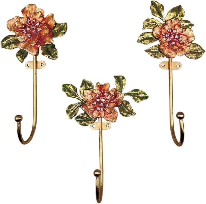 Set of 3 Orange Zinc Alloy Wall Hooks Decorative Coat Key Hangers Assorted Sizes - Image 1