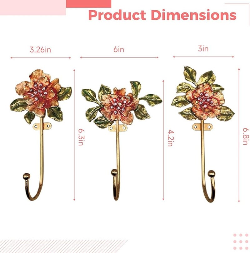 Set of 3 Orange Zinc Alloy Wall Hooks Decorative Coat Key Hangers Assorted Sizes - Image 3
