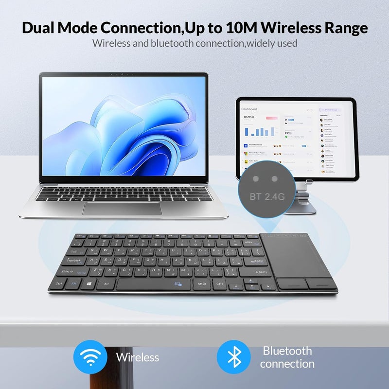 RII Wireless Keyboard with Trackpad,Dual Mode Bluetooth &Wireless Keyboard with Touchpad,Metal Board for PC,Laptop, Tablet,Windows,Androids (BT+2.4G) - Image 3
