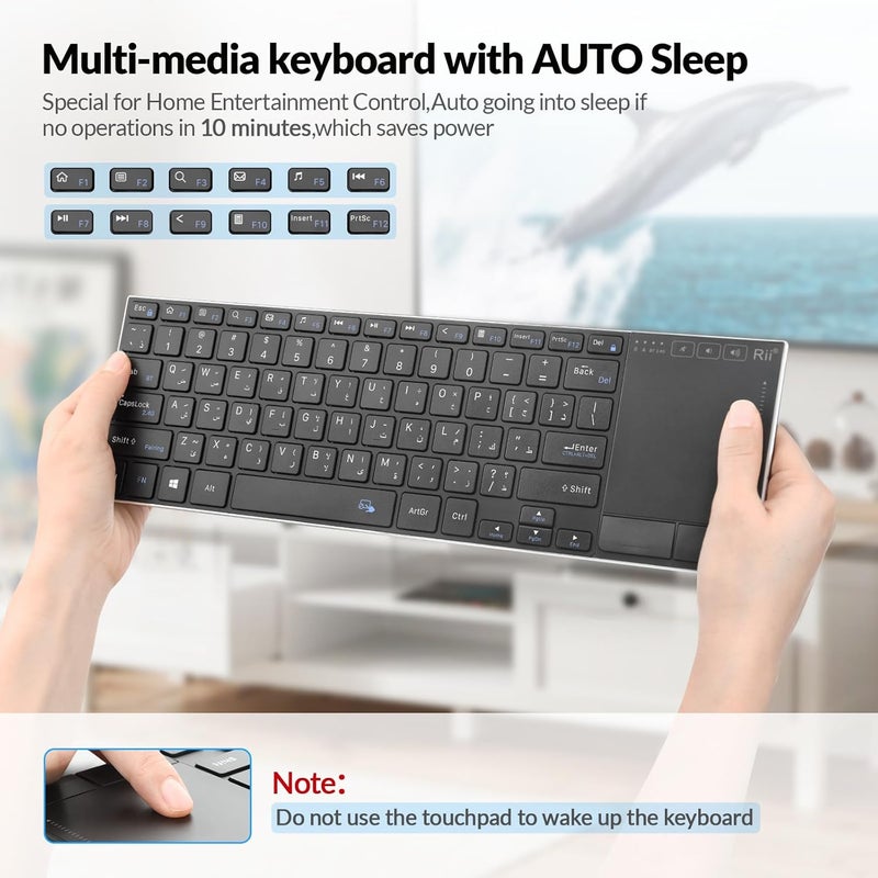 RII Wireless Keyboard with Trackpad,Dual Mode Bluetooth &Wireless Keyboard with Touchpad,Metal Board for PC,Laptop, Tablet,Windows,Androids (BT+2.4G) - Image 5