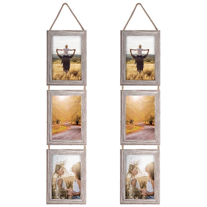 4x6 Collage Hanging Triple Picture Frames Set Rustic 6 Opening Vertical Frame Made to Display 4 by 6 Inch Photo Postcard for Wall Decor